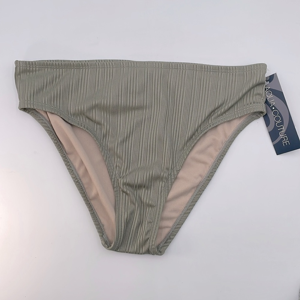 Aqua Couture Ribbed Swimsuit Bikini Bottoms‎ Bathing Suit  - Medium - Olive